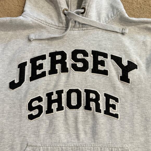 Jersey Shore Hoodie Unisex Gray Heavy Sweatshirt Embroidered Letters Size M - Picture 2 of 7